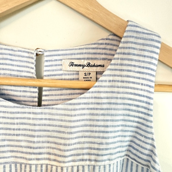Tommy Bahama 100% Linen Blue Striped Sleeveless Dress - Picture 3 of 11